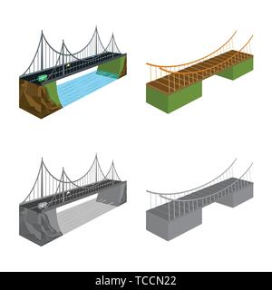 Ponte,rock,montato,Calcestruzzo,appeso,mattone,banca,l'autostrada,fiume,metalli,cascata,costruzione,corrimano,penduli,costruzione,stream,,cavo collegamento,design,costruire,lato,bridgework,l'architettura,landmark,struttura,attraversando,Vista,impostare,vettore,icona,immagine,isolato,raccolta,l'elemento,graphic,segno, Vettori vettore , Illustrazione Vettoriale