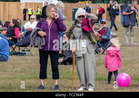 Coltivate una donna e di sua madre anziana in corrispondenza di un evento esterno Foto Stock