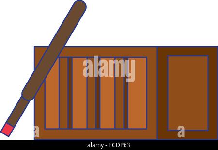 Videogioco retrò scatola di legno e bat pixel cartoon linee blu Illustrazione Vettoriale