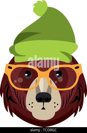 Cool animale con accessori di moda testa Illustrazione Vettoriale