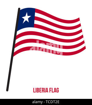 Liberia bandiera sventola illustrazione vettoriale su sfondo bianco. Liberia bandiera nazionale. Foto Stock