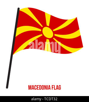 Bandiera della Macedonia sventolando illustrazione vettoriale su sfondo bianco. Macedonia bandiera nazionale. Foto Stock