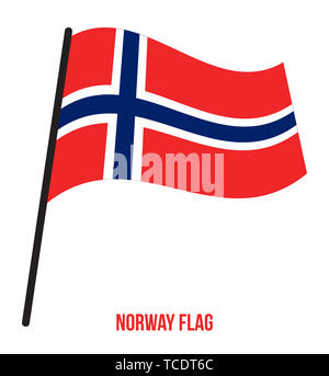 Bandiera della Norvegia sventolando illustrazione vettoriale su sfondo bianco. Norvegia bandiera nazionale. Foto Stock