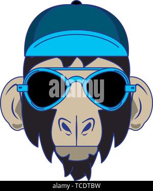 Cool animale con accessori di moda testa linee blu Illustrazione Vettoriale