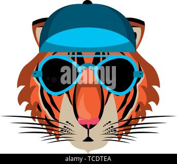Cool animale con accessori di moda testa Illustrazione Vettoriale