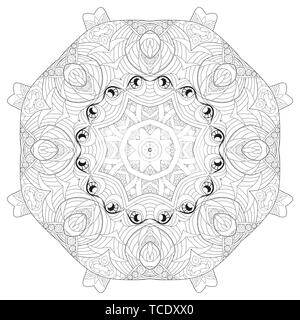 Round decorativo ornamenti. Singolare forma di fiore. Vettore orientali, anti-stress modelli di terapia. Tessere gli elementi di design. Illustrazione Vettoriale