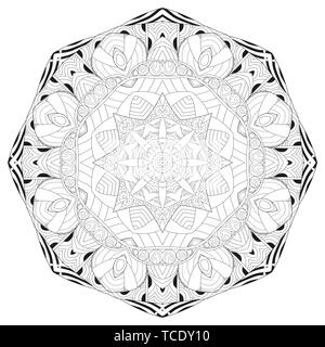 Round decorativo ornamenti. Singolare forma di fiore. Vettore orientali, anti-stress modelli di terapia. Tessere gli elementi di design. Illustrazione Vettoriale