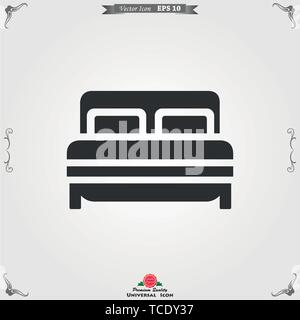 L'icona del letto vettore. Semplice piatto simbolo. Pittogramma nero illustrazione sullo sfondo. Illustrazione Vettoriale