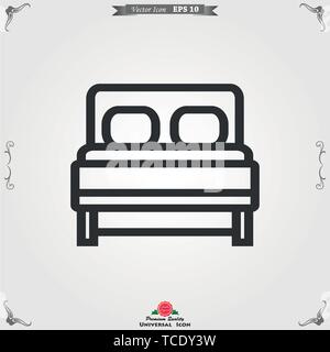 L'icona del letto vettore. Semplice piatto simbolo. Pittogramma nero illustrazione sullo sfondo. Illustrazione Vettoriale
