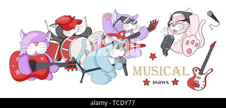 Illustrazione Vettoriale di divertenti piccoli personaggi suonare strumenti musicali Illustrazione Vettoriale