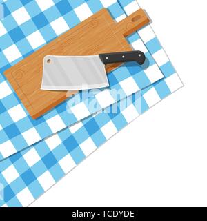 Tagliere di legno e coltello da cucina. Illustrazione Vettoriale