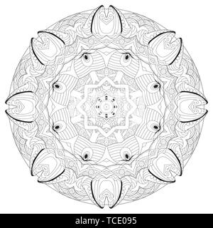 Round decorativo ornamenti. Singolare forma di fiore. Vettore orientali, anti-stress modelli di terapia. Tessere gli elementi di design. Illustrazione Vettoriale