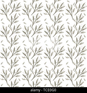Acquerello disegnata a mano fiori colorati pattern. Colore nero clip art fiori, Doodle illustrazione su sfondo bianco Foto Stock
