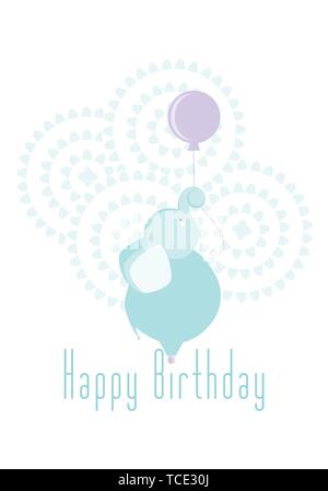 Elephant biglietto di auguri di compleanno per il ragazzo in blu Illustrazione Vettoriale