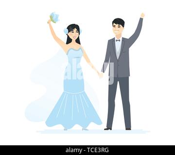Appena sposata coppia cinese - cartoon persone caratteri illustrazione isolato Illustrazione Vettoriale