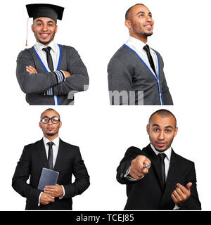 Collage di imprenditore isolato su bianco Foto Stock