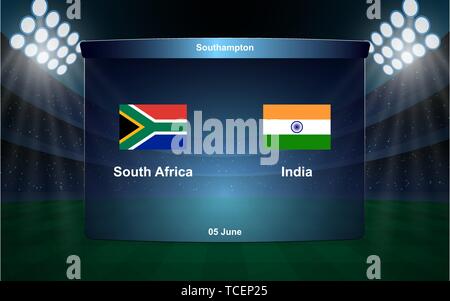 Sud Africa vs India cricket scoreboard broadcast modello grafico Illustrazione Vettoriale