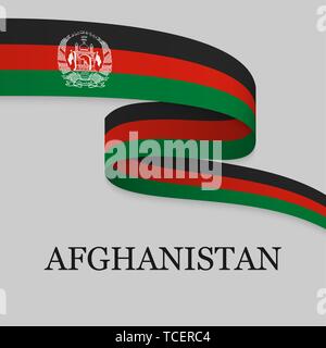 Sventolando in nastro o banner con bandiera dell'Afghanistan. Modello per il giorno di indipendenza il design di poster Illustrazione Vettoriale