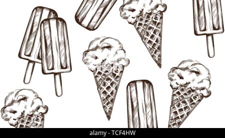 Ice Cream linea del vettore art. Deliziosi dolci estate illustrazione del modello Illustrazione Vettoriale