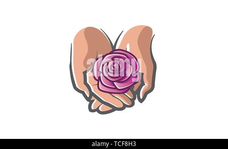 Lotus Cura mani Rose Logo Design Illustrazione del simbolo Illustrazione Vettoriale