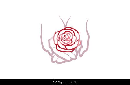 Lotus Cura mani Rose Logo Design Illustrazione del simbolo Illustrazione Vettoriale