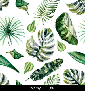 Acquerello estate seamless pattern con fiori tropicali Foto Stock