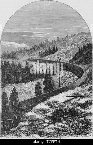 Incisione di neve getta sulla Pacific Railroad nelle montagne della Sierra Nevada, dal libro "pacifico" turistici da Henry T. Williams, 1878. La cortesia Internet Archive. () Foto Stock