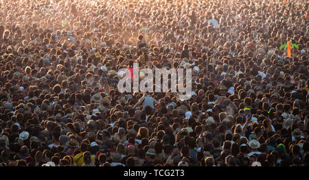 Norimberga, Germania. 07Th Giugno, 2019. I numerosi visitatori della open-air festival 'Rock im Park' durante il concerto. Il festival di musica fino al 9 giugno 2019. Credito: Daniel Karmann/dpa/Alamy Live News Foto Stock