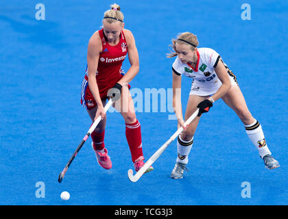 Londra, Regno Unito. 07 GIU, 2019. durante il connettore FIH Pro League match tra Gran Bretagna vs Germania (uomini) a Lea Valley Hockey e il Centro Tennis di Venerdì, Giugno 07, 2019 a Londra Inghilterra. (Solo uso editoriale, è richiesta una licenza per uso commerciale. Nessun uso in scommesse, giochi o un singolo giocatore/club/league pubblicazioni. Credito: Taka Wu/Alamy Live News Foto Stock