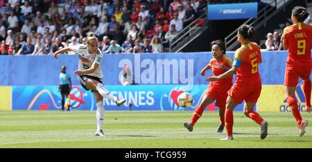 Rennes, Francia. Il giorno 08 Giugno, 2019. firo: 08.06.2019, calcio, donne, signori, 2018/2019, della Coppa del Mondo FIFA in Francia, Coppa del Mondo Donne, squadra nazionale, Germania, GER - Cina obiettivo di 1: 0 per la Germania, GWINN | Utilizzo di credito in tutto il mondo: dpa/Alamy Live News Foto Stock