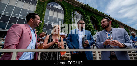 Elmont, NY, STATI UNITI D'AMERICA. 8 Giugno, 2019. Giugno 8, 2019 : drink di ventole su Belmont Stakes Festival sabato a Belmont Park di Elmont, New York. Scott Serio/Eclipse Sportswire/CSM/Alamy Live News Foto Stock