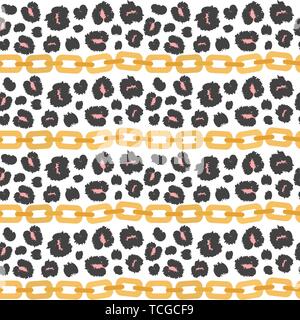Carino il vettore seamless pattern illustrazione dello sfondo con catene dorate e stampa di animali con puntini di Leopard Illustrazione Vettoriale