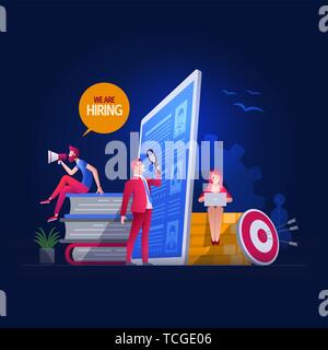 Illustrazione Vettoriale persone stanno lavorando su assunzioni, le risorse umane e il reclutamento insieme. Concetto illustrazione. Illustrazione Vettoriale