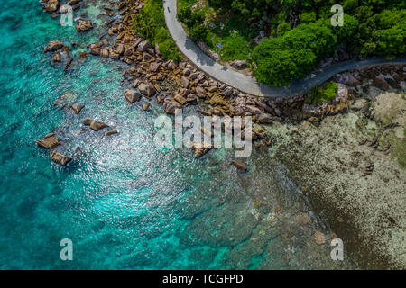 Vista aerea: Anse severe, La Digue, Seicelle Foto Stock