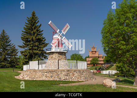 Un mulino a vento danese al patrimonio culturale scandinavo Park, Minot, il Dakota del Nord, Stati Uniti d'America. Foto Stock