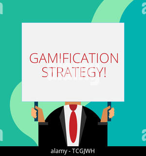 La grafia la scrittura di testo â€oegamificationâ€ strategia. Foto concettuale utilizza le ricompense per la motivazione integrare la meccanica di gioco solo torace uomo vestito abito scuro Foto Stock