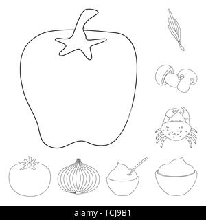 Il pepe,onion,fungo,crab,il pomodoro,crema,ketchup,rosso,verdura,champignon,frutti di mare,,vegetale,Sour Sauce,capsicum, menu, snack,crostacei,sapore,,commestibile vitamina,cap,bianco,ricetta,ecologico fresco,,trattare,animale,seasonin,l'ingrediente,spezie,aroma,gusto,prodotto organico,,cottura,cibo,sapori,impostare,vettore,icona,immagine,isolato,raccolta,design,l'elemento,graphic,segno,contorno,linea vettori vettore , Illustrazione Vettoriale