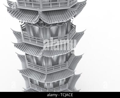 3D rendering di una pagoda asiatici isolato a torre in bianco di sfondo per studio. Foto Stock