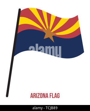 Arizona (U.S. Membro) bandiera sventola illustrazione vettoriale su sfondo bianco. Bandiera degli Stati Uniti d'America. Foto Stock