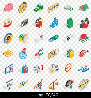 Etichetta di set di icone, stile isometrico Illustrazione Vettoriale
