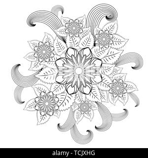 Doodle arte fiori. Zentangle motivo floreale. Disegnate a mano a base di erbe di elementi di design Illustrazione Vettoriale