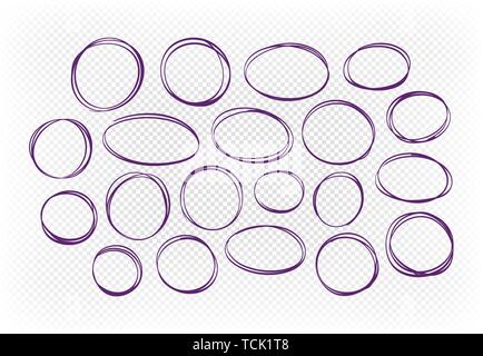 Lato cerchio disegnato, set di elementi. Schizzo illustrazione vettoriale Illustrazione Vettoriale