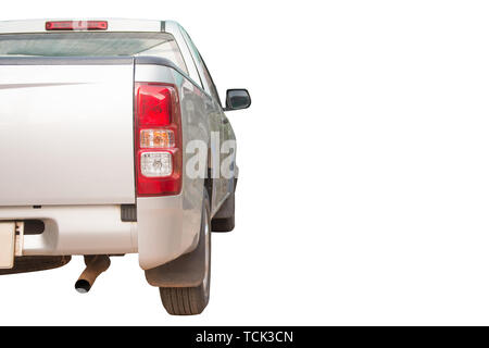 Vista posteriore silver pick up truck isolato su sfondo bianco con tracciato di ritaglio Foto Stock