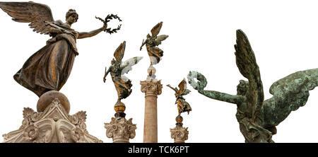 Vittorie alate isolato su bianco. Il Vittoriano o Altare della Patria (Altare della Patria). Roma, nonché patrimonio dell'UNESCO, Lazio, l'Italia, Europa Foto Stock