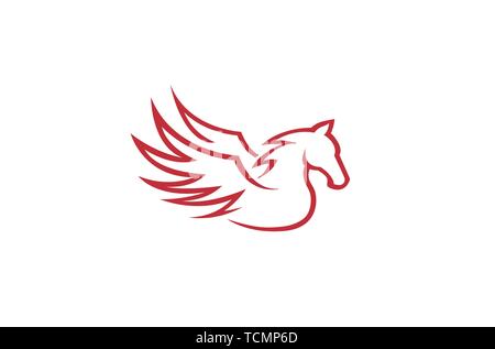 Red Pegasus cavallo simbolo del Logo Design vettore illustrazione Illustrazione Vettoriale