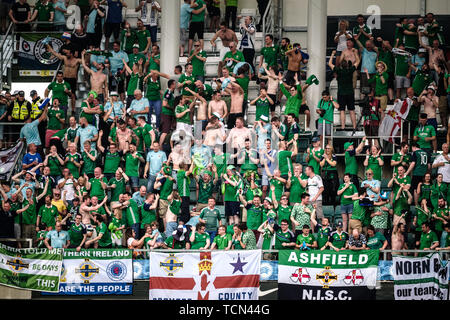 Tallinn, Estonia. Il giorno 08 Giugno, 2019. Gli appassionati di Irlanda del Nord si vede durante l'Euro 2020 qualificatori gioco tra Estonia e Irlanda del Nord a Tallinn. (Punteggio finale; Estonia 1:2 Irlanda del Nord) Credito: SOPA Immagini limitata/Alamy Live News Foto Stock