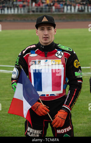 Glasgow, Scotland, Regno Unito. Il giorno 08 Giugno, 2019. Dimitri BergŽ - Francia durante il FIM Speedway Grand Prix World Championship - turno di qualificazione 1 la Peugeot a Ashfield Stadium, Glasgow sabato 8 giugno 2019. (Credit: Ian Charles | MI News) Credito: MI News & Sport /Alamy Live News Foto Stock