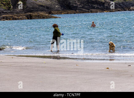 Tragumna, West Cork, Irlanda, 9 giugno 2019, nonostante il sole un rigido vento onshore mantenuto la maggior parte dei vacanzieri della spiaggia oltre a pochi temerari. Aphperspective credito/ Alamy Live News Foto Stock