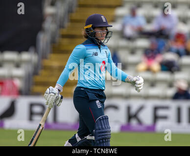 Blackfinch New Road, Worcester, Regno Unito. 09 Giugno, 2019. 2a Royal London Womens Cricket ODI, Inghilterra versus West Indies; Sarah Taylor dopo il suo licenziamento per 23 Credit: Azione Plus immagini di sport/Alamy Live News Foto Stock