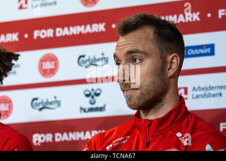 Copenhagen, Danimarca. 09 Giugno, 2019. Danimarca Copenhagen - Giugno 9, 2019. Christian Eriksen del Danish National football team visto durante una conferenza stampa prima dell'EURO 2020 match di qualificazione contro la Georgia in Telia Parken. (Photo credit: Gonzales foto/Alamy Live News Foto Stock